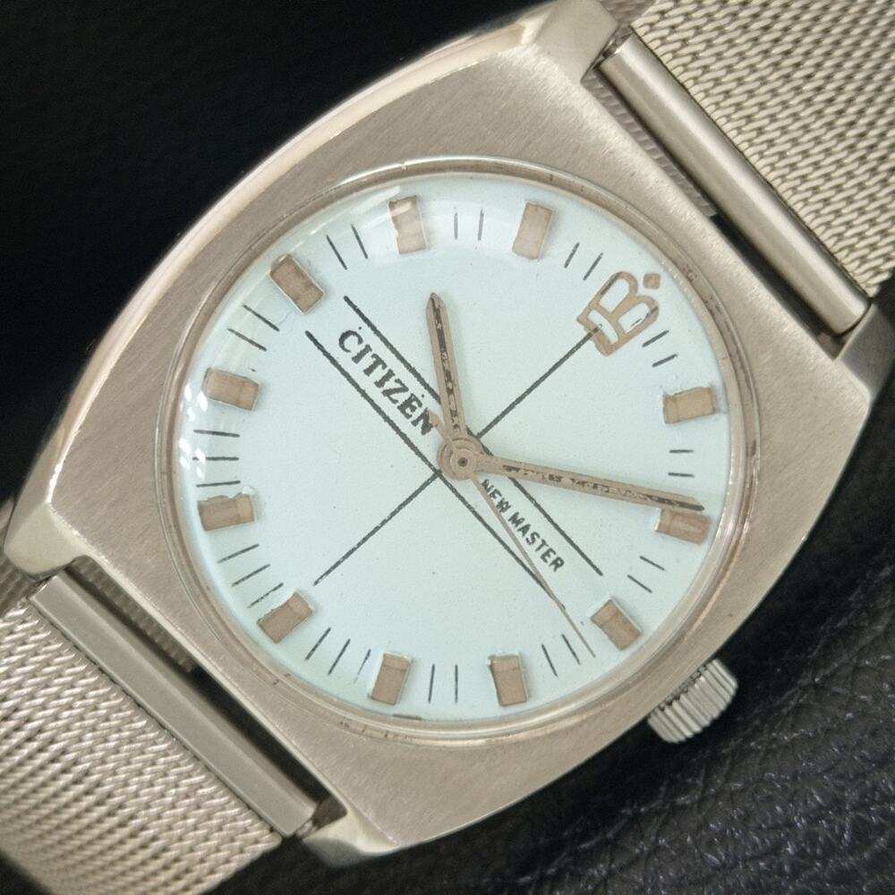Vintage 1973 Citizen Manual Wound Mens Silver Watch & White accents